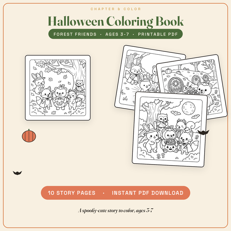 Cover: Halloween coloring book with the Forest Friends in costumes